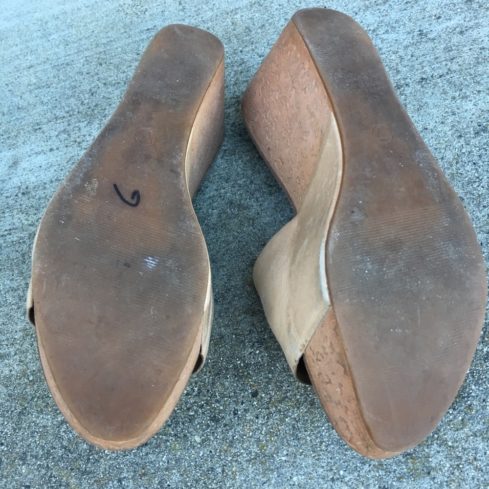 ALDO Tan Leather Slide On  Platform Wedge Sandals - Picture 5 of 8
